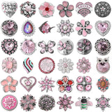6pcs Pink Rhinestone Snap Buttons for Snap Bracelet Bangle 18mm