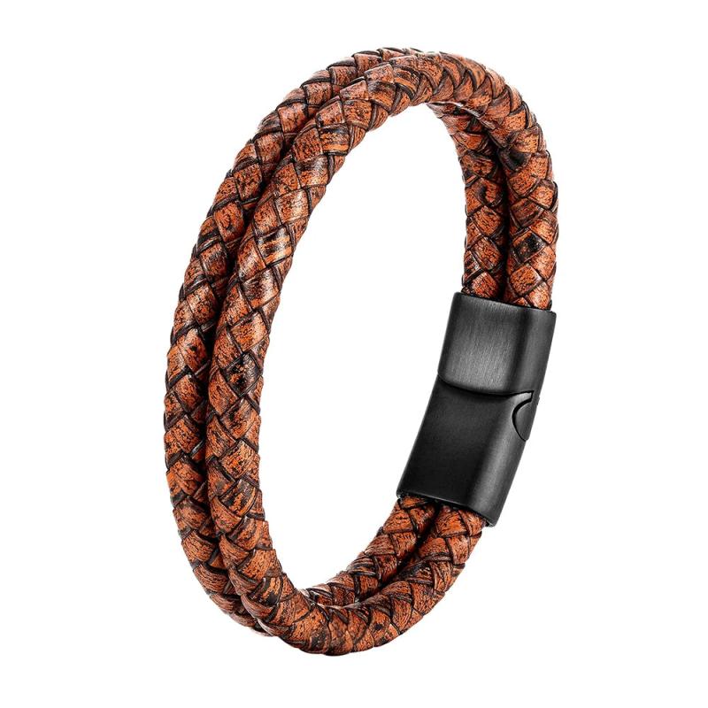 Men's Layered Leather Bracelet with Braided Rope - Irregular Wings Design