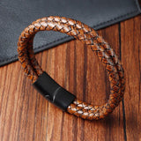 Men's Layered Leather Bracelet with Braided Rope - Irregular Wings Design