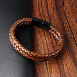 Men's Layered Leather Bracelet with Braided Rope - Irregular Wings Design