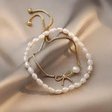 Freshwater Pearl Two Piece Chain Bracelet for Women