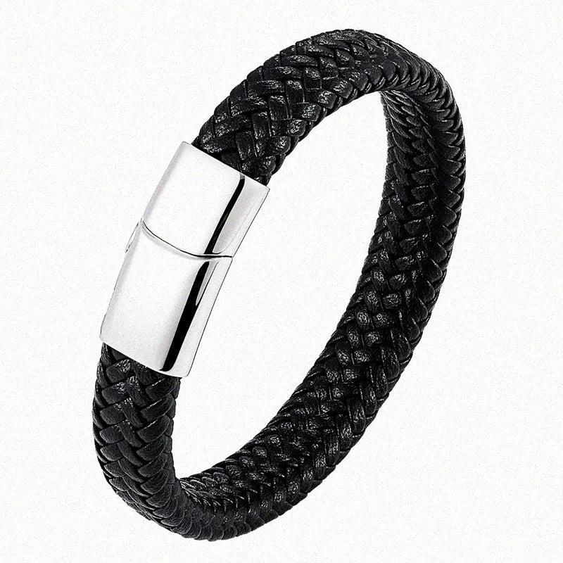 Braided Leather Bracelets Stainless Steel Magnetic Clasp Bangles