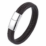 Braided Leather Bracelets Stainless Steel Magnetic Clasp Bangles