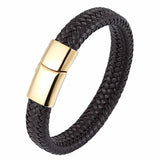 Braided Leather Bracelets Stainless Steel Magnetic Clasp Bangles