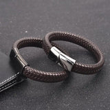Braided Leather Bracelets Stainless Steel Magnetic Clasp Bangles
