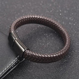 Braided Leather Bracelets Stainless Steel Magnetic Clasp Bangles
