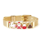 Christmas Charm Stainless Steel Mesh Watch Bracelet Red Green Crystal Bangle