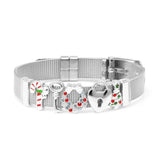 Christmas Charm Stainless Steel Mesh Watch Bracelet Red Green Crystal Bangle