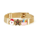 Christmas Charm Stainless Steel Mesh Watch Bracelet Red Green Crystal Bangle