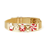 Christmas Charm Stainless Steel Mesh Watch Bracelet Red Green Crystal Bangle