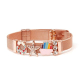 Christmas Charm Stainless Steel Mesh Watch Bracelet Red Green Crystal Bangle