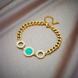 316L Stainless Steel Circle Charm Bracelet Women Thick Chain Bangle