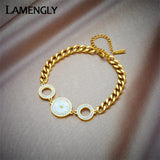 316L Stainless Steel Circle Charm Bracelet Women Thick Chain Bangle