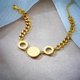316L Stainless Steel Circle Charm Bracelet Women Thick Chain Bangle