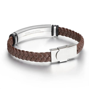 Men's Hand-woven Leather Titanium Steel Bracelet Can Be Engraved