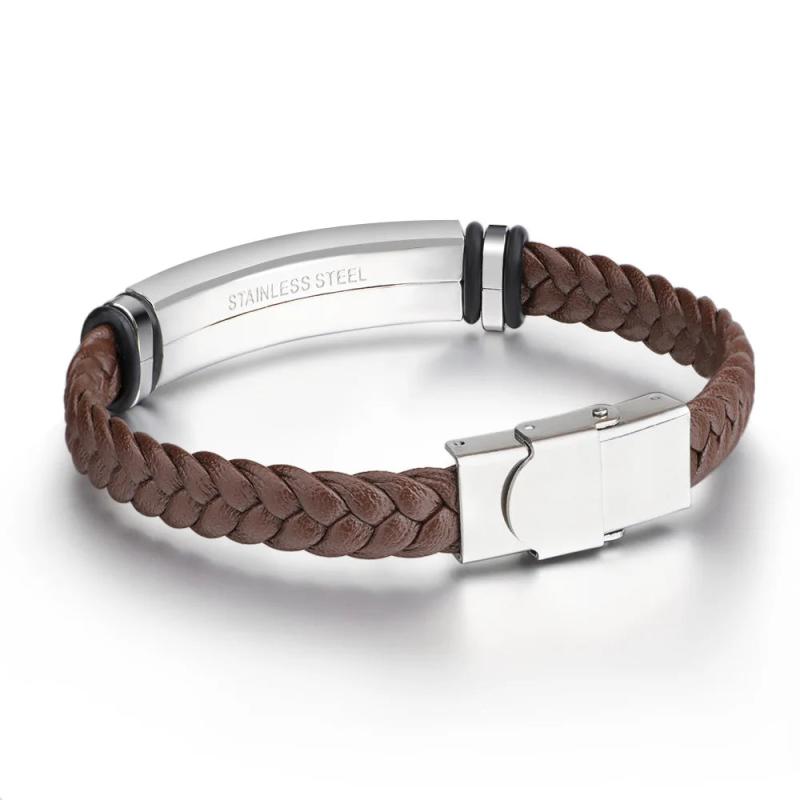Men's Hand-woven Leather Titanium Steel Bracelet Can Be Engraved