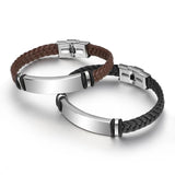 Men's Hand-woven Leather Titanium Steel Bracelet Can Be Engraved