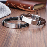 Men's Hand-woven Leather Titanium Steel Bracelet Can Be Engraved