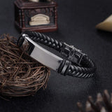 Men's Hand-woven Leather Titanium Steel Bracelet Can Be Engraved