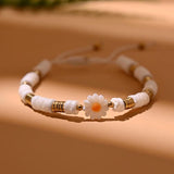 Shell Daisy Charm Bracelet Mother of Pearl Hematite Beads