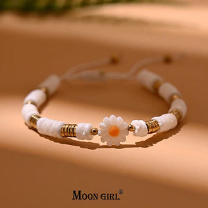 Shell Daisy Charm Bracelet Mother of Pearl Hematite Beads