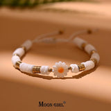 Shell Daisy Charm Bracelet Mother of Pearl Hematite Beads