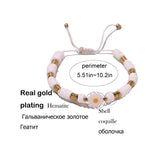 Shell Daisy Charm Bracelet Mother of Pearl Hematite Beads