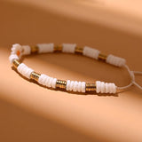 Shell Daisy Charm Bracelet Mother of Pearl Hematite Beads