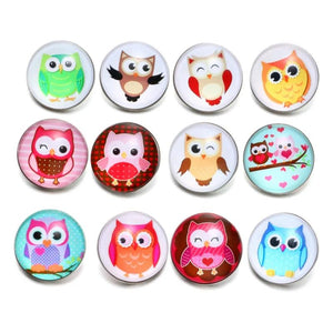 12pcs Owl Glass Charm Snap Button Jewelry for Bracelet Snap KZ0529