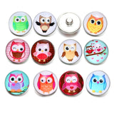 12pcs Owl Glass Charm Snap Button Jewelry for Bracelet Snap KZ0529