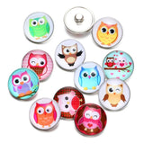 12pcs Owl Glass Charm Snap Button Jewelry for Bracelet Snap KZ0529