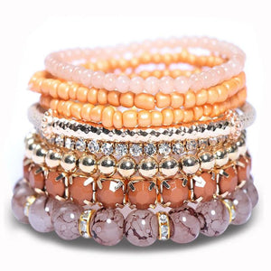 8pcs Colorful Seed Glass Stone Beaded Bracelets Bohemian Elastic Set