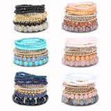 8pcs Colorful Seed Glass Stone Beaded Bracelets Bohemian Elastic Set