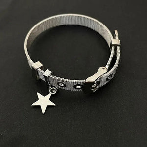 Titanium Steel Band Star Bracelet Pentagram Pendants Punk Bangle