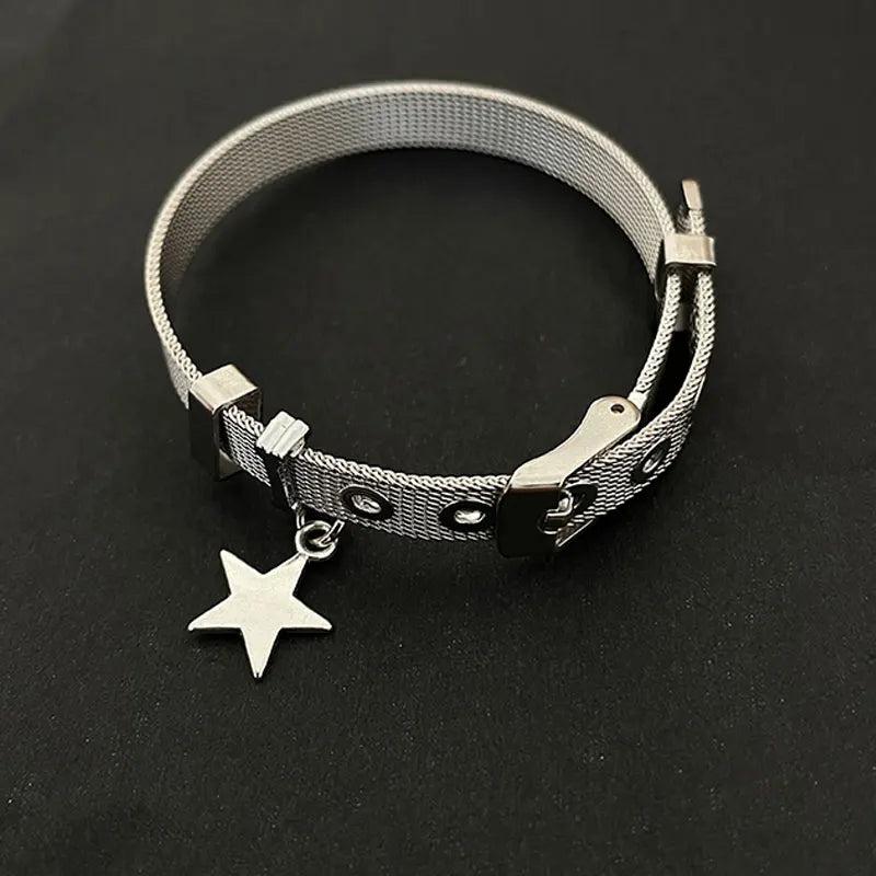 Titanium Steel Band Star Bracelet Pentagram Pendants Punk Bangle