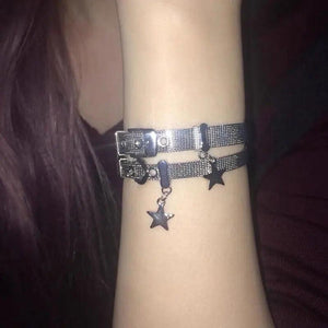 Titanium Steel Band Star Bracelet Pentagram Pendants Punk Bangle