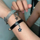 Titanium Steel Band Star Bracelet Pentagram Pendants Punk Bangle