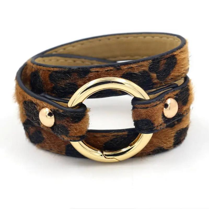 Leopard PU Leather Bracelets for Women Punk Style Jewelry