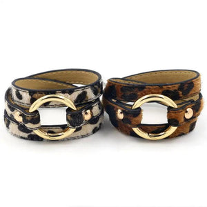 Leopard PU Leather Bracelets for Women Punk Style Jewelry