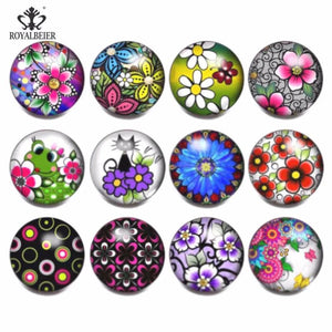 12pcs Mixed Vintage Flowers Glass Snap Buttons for Bracelet Jewelry