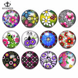 12pcs Mixed Vintage Flowers Glass Snap Buttons for Bracelet Jewelry