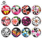 12pcs Mixed Vintage Flowers Glass Snap Buttons for Bracelet Jewelry