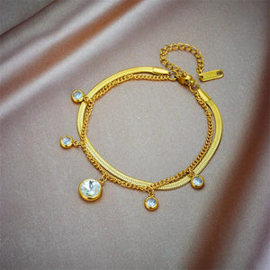 316L Stainless Steel Zircon Charm Bracelet for Women - Non-fading Jewelry