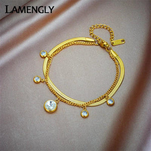 316L Stainless Steel Zircon Charm Bracelet for Women - Non-fading Jewelry