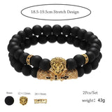 CZ Lion Crown Bracelet Set Matte Stone Beads Men Jewelry Gift