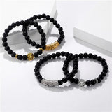 CZ Lion Crown Bracelet Set Matte Stone Beads Men Jewelry Gift