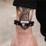 CZ Lion Crown Bracelet Set Matte Stone Beads Men Jewelry Gift