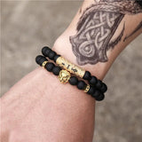 CZ Lion Crown Bracelet Set Matte Stone Beads Men Jewelry Gift