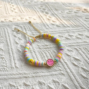 Enamel Charm Happy Face Bracelet Freshwater Pearls Heishi Boho Jewelry
