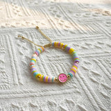 Enamel Charm Happy Face Bracelet Freshwater Pearls Heishi Boho Jewelry